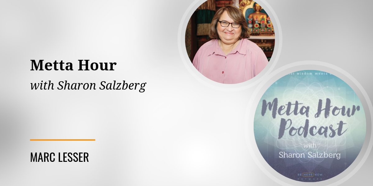 Photo of Sharon Salzberg and logo of Metta Hour Podcast